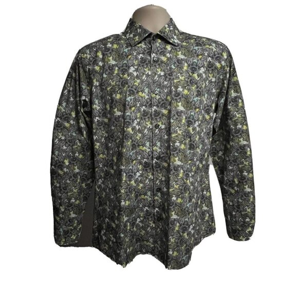 Jared Lang Mens Paisley Button Front Casual Dress Shirt Medium Cotton - Picture 6 of 11